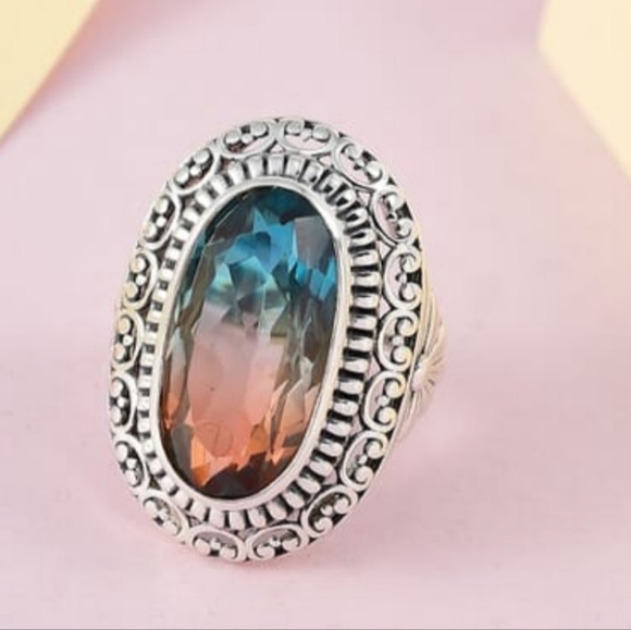 Artisan Crafted Aqua Terra Costa Quartz in Sterling Silver Size 8! NEW! - Picture 5 of 12